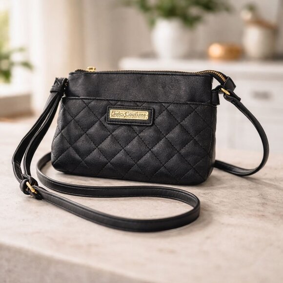 Juicy Couture Handbags - Juicy Couture Quilted Black Crossbody Bag Gold Hardware Logo Detailing Adjustabl